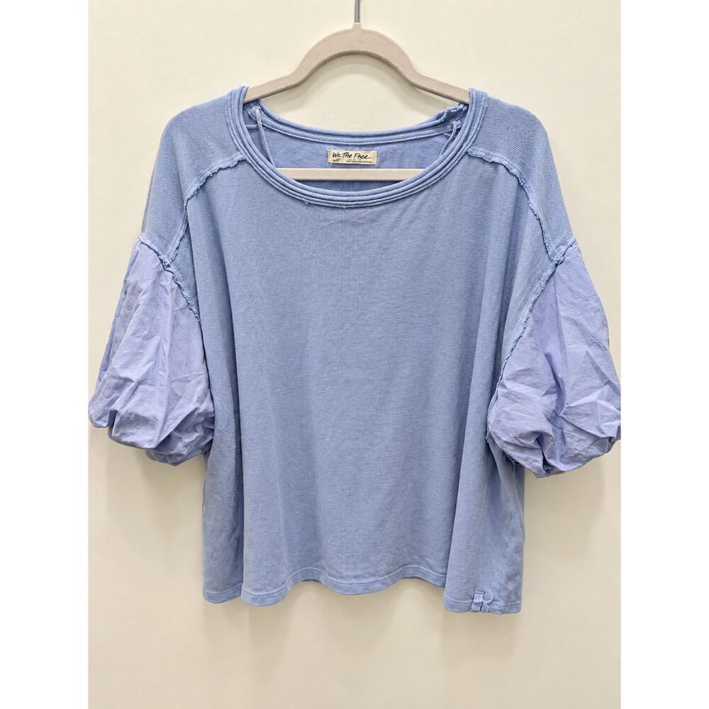 We The Free Free People Soft Blue Puff Sleeve Tee Small